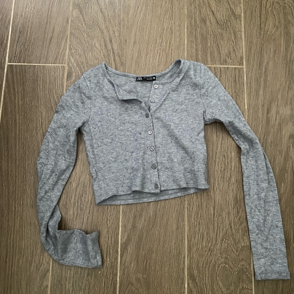 Zara Light Gray Button Down Crop Top